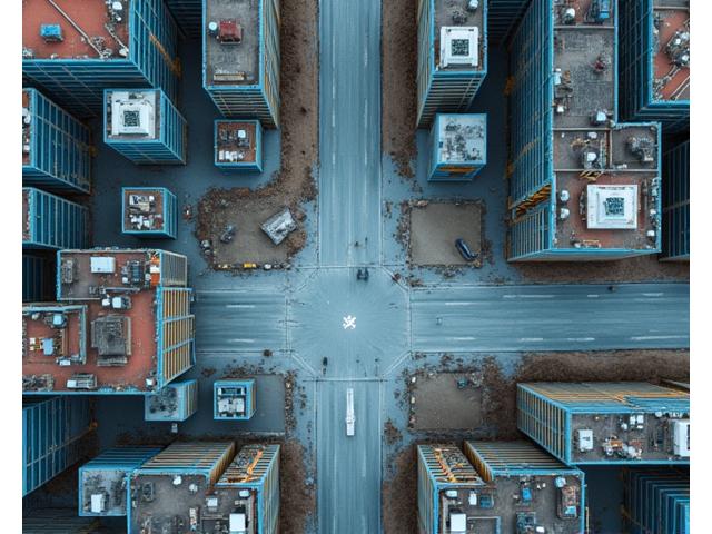 Detaljert flykart over et byggeprosjekt med overlegg av data