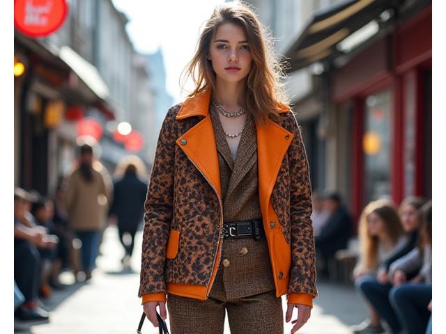 Street style fotografering av en fashionabel person som går ned en travel bygata i Oslo.