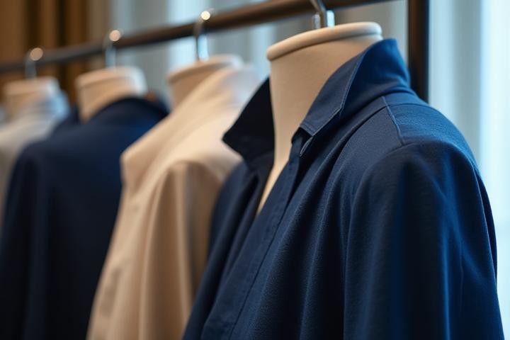 Detaljert bilde av moteplagg på en mannequin i et elegant showroom.