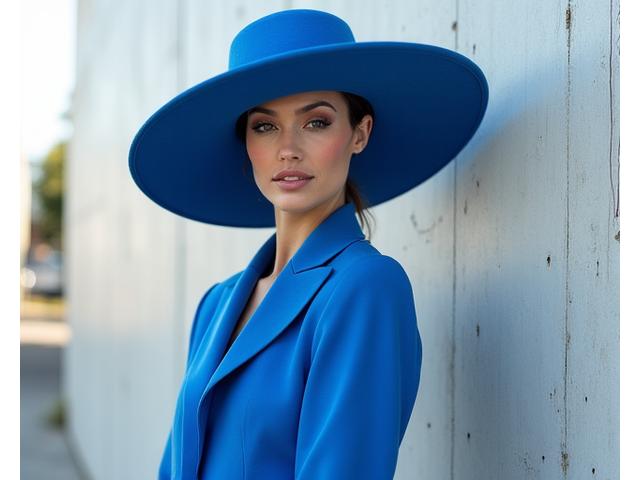 Portrett av en kvinne med elegant hatt i et motesett