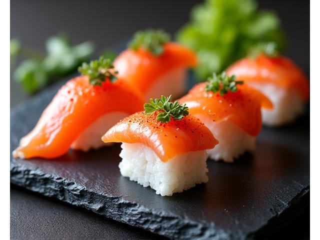 Vakkert anrettet sushitallerken med ferske ingredienser
