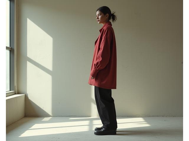 Modell i avantgarde fashion poserer for et lookbook-skudd.