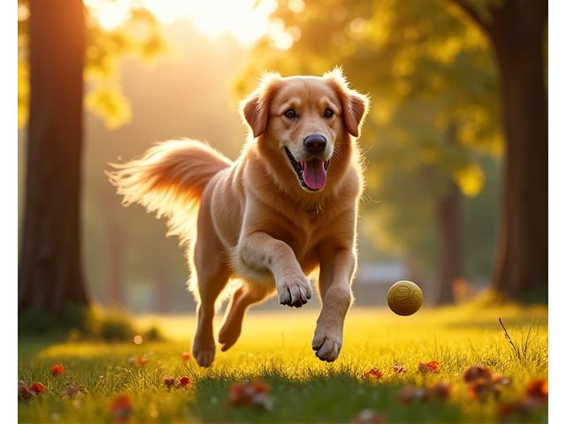 Glad Golden Retriever som løper i en park, fanget i et lekent øyeblikk.