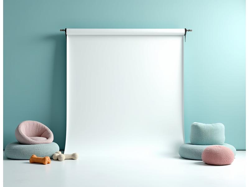 Et koselig studiooppsett med et teppe og leker, klart for kjæledyrfotografering.