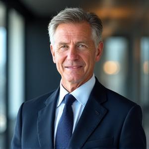 Executive business portrait, mann i dress og slips, selvsikker
