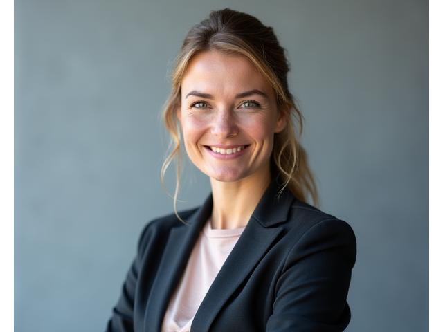 Profesjonelt headshot av forretningskvinne, med dempet bakgrunn